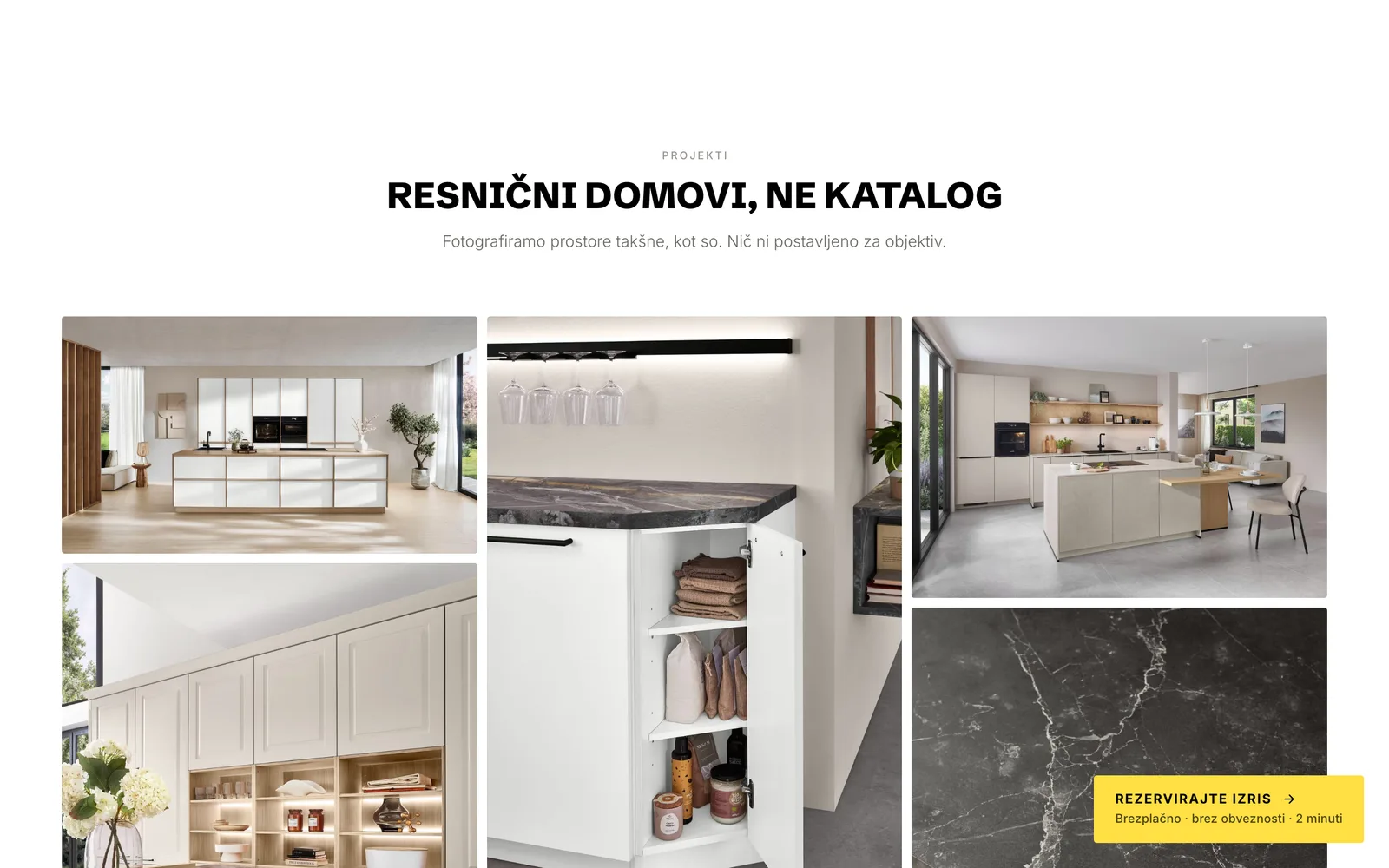 Gallery section with finished kitchens photographed in customers' real homes